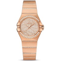 Relógio feminino falso Omega Constellation Co-Axial Master Chronometer Diamond Dial Rose Gold 123.55.27.20.55.006