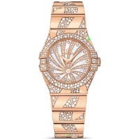 Relógio feminino falso Omega Constellation Quartz 27mm Madrepérola Diamante Rosa Ouro 123.55.27.60.55.011