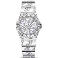 Réplica Omega Constellation Quartz 27mm Madrepérola Mostrador Diamante Ouro Branco Relógio Feminino 123.55.27.60.55.012