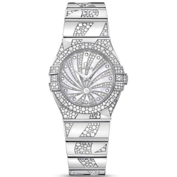 Réplica Omega Constellation Quartz 27mm Madrepérola Mostrador Diamante Ouro Branco Relógio Feminino 123.55.27.60.55.012