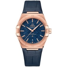 Cópia Omega Constellation Co-Axial Master Chronometer Blue Dial Sedna – Relógio masculino com pulseira de couro azul dourado 131.53.39.20.03.001