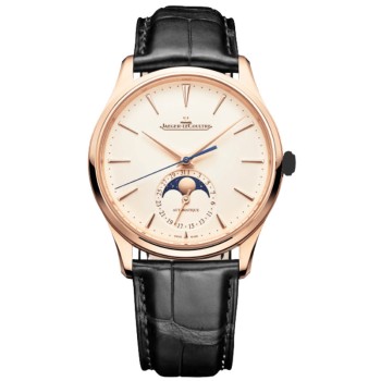 Réplica Jaeger LeCoultre Master Ultra Fino Bege Mostrador Pulseira de Couro Relógio Masculino 1362511