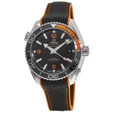 Cópia Omega Seamaster Planet Ocean 600M 43,5 mm Master Chronometer Preto e amp; Relógio masculino com pulseira de tecido com mostrador laranja 215.32.44.21.01.001