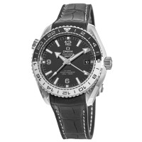 Réplica Omega Seamaster Planet Ocean 600M GMT de aço com pulseira de couro relógio masculino 215.33.44.22.01.001-SD