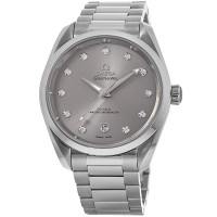 Relógio feminino falso Omega Seamaster Aqua Terra cinza diamante mostrador em aço 220.10.38.20.56.001