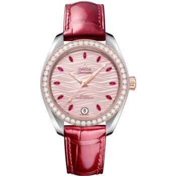 Cópia Omega Seamaster Aqua Terra 150m Master Co-Axial Rosa Dial Pulseira de Couro Relógio Feminino 220.28.34.20.60.001