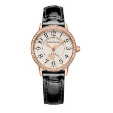 Relógio feminino Jaeger LeCoultre Rendez- Vous Night and Day com mostrador prateado e pulseira de couro preto 3462430