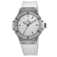 Cópia Hublot Big Bang 38 mm moldura de diamante pulseira branca relógio feminino 361.SE.2010.RW.1104