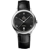 Réplica Omega De Ville Prestige Co-Axial 39,5 mm mostrador preto com pulseira de couro relógio masculino 424.13.40.20.01.002