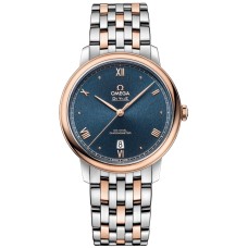 Cópia Omega De Ville Prestige Co-Axial 39,5 mm mostrador azul relógio masculino em ouro rosa e aço 424.20.40.20.03.001