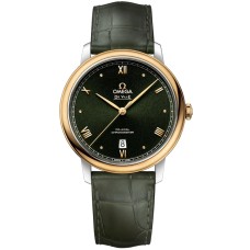 Cópia Omega De Ville Prestige Co-Axial 39,5 mm mostrador verde ouro amarelo e pulseira de couro de aço relógio masculino 424.23.40.20.10.001