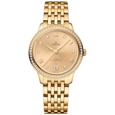 Cópia Omega De Ville Prestige Co-Axial Master Chronometer 34mm Ouro Diamante Mostrador Relógio feminino em ouro rosa 18k 434.55.34.20.58.001