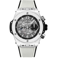 Replica Relógio Hublot Big Bang Unico com mostrador de esqueleto de cerâmica branca e pulseira de borracha 441.HX.1171.RX