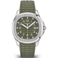 Copiar relógio masculino Patek Philippe Aquanaut com mostrador verde e pulseira composta de diamante 5267/200A-011