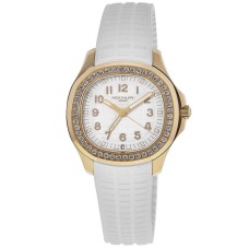 Copiar relógio feminino Patek Philippe Aquanaut com mostrador branco e pulseira composta de diamante 5269/200R-001