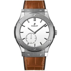 Cópia Hublot Classic Fusion ultrafino mostrador branco com pulseira de couro marrom relógio masculino 545.NX.2210.LR