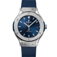 Réplica Hublot Classic Fusion 38 mm mostrador azul pulseira de couro relógio masculino 565.NX.7170.RX