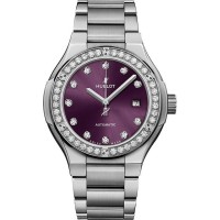 Relógio feminino falso Hublot Classic Fusion 33 mm titânio roxo diamante mostrador 585.NX.897V.NX.1204
