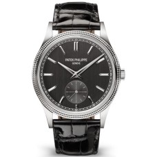 Cópia Patek Philippe Calatrava Relógio masculino de pequenos segundos com mostrador cinza e pulseira de couro 6119G-001