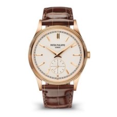 Relógio masculino Patek Philippe Calatrava falso, pequenos segundos, mostrador granulado prateado, pulseira de couro 6119R-001