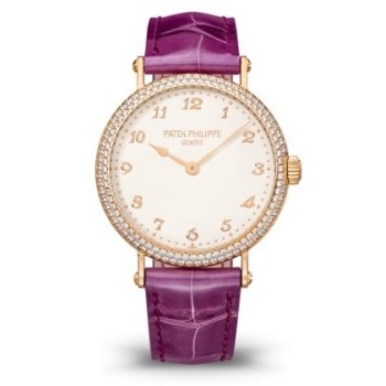 Réplica Patek Philippe Calatrava Relógio feminino ultrafino automático com mostrador prateado granulado 7200/200R-001