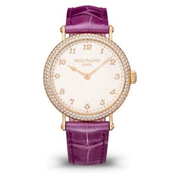 Réplica Patek Philippe Calatrava Relógio feminino ultrafino automático com mostrador prateado granulado 7200/200R-001