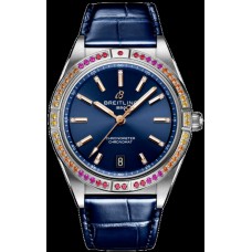 Cópia Breitling Chronomat Automático 36 Mar do Sul com mostrador azul pulseira de couro relógio feminino A10380611C1P1