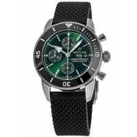 Cópia Breitling Superocean Heritage Chronograph 44 Relógio masculino com pulseira de borracha com mostrador verde A13313121L1S1