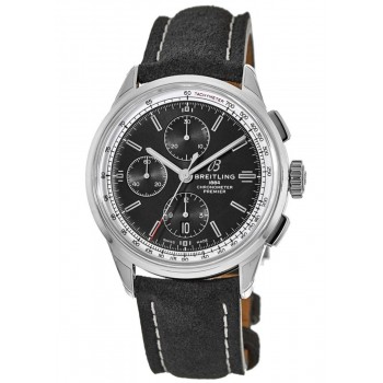 Relógio masculino Breitling Premier Chronograph 42 com mostrador preto e pulseira de couro nobuck preto A13315351B1X1