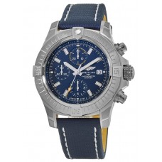 Cópia Breitling Avenger Chronograph 45 mostrador azul pulseira de couro azul relógio masculino A13317101C1X2