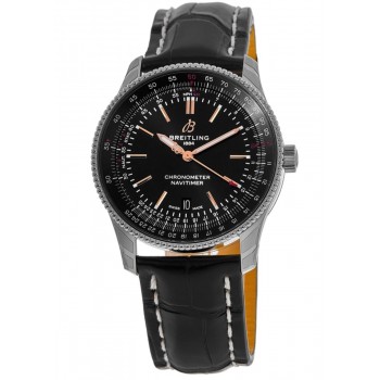 Cópia Breitling Navitimer Automático 41 Relógio Masculino com Pulseira de Couro com Mostrador Preto A17326241B1P2