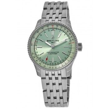 Cópia Breitling Navitimer Automático 36 Relógio Feminino de Aço com Mostrador Verde A17327361L1A1