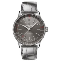 Relógio feminino falso Breitling Navitimer automático 36 mostrador cinza com pulseira de couro A17327381B1P1