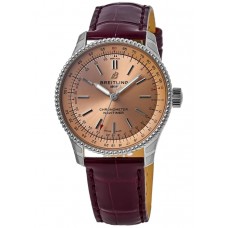 Breitling Navitimer falso automático 35 mostrador de cobre pulseira de couro borgonha relógio feminino A17395201K1P3