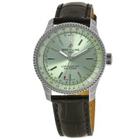 Breitling Navitimer falso automático 35 mostrador verde pulseira de couro relógio feminino A17395361L1P1