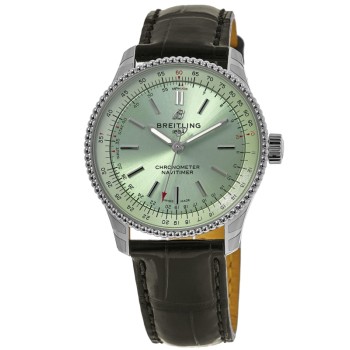 Breitling Navitimer falso automático 35 mostrador verde pulseira de couro relógio feminino A17395361L1P1