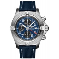 Cópia Breitling Avenger Chronograph GMT 45 Relógio masculino com pulseira de couro com mostrador azul A24315101C1X2
