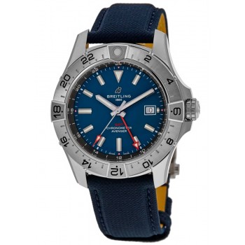 Réplica Breitling Avenger Automático GMT 44 Relógio Masculino com Pulseira de Couro com Mostrador Azul A32320101C1X1