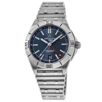 Réplica Breitling Chronomat Automático GMT 40 Relógio Masculino de Aço com Mostrador Azul A32398101C1A1