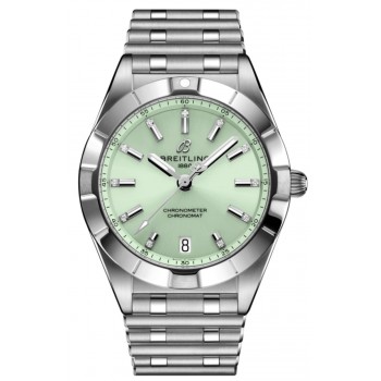 Cópia Breitling Chronomat Quartz 32 Relógio feminino de aço com mostrador de diamante verde A7731010L1A1