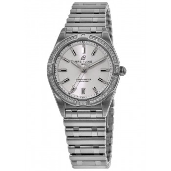 Réplica Breitling Chronomat Quartz 32 Mostrador Branco Diamante Relógio Feminino A77310591A1A1