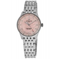 Relógio feminino falso Breitling Navitimer 32 rosa madrepérola diamante mostrador em aço A77320D91K1A1