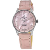 Réplica Breitling Navitimer 32 mm com mostrador de diamante rosa pulseira de couro relógio feminino A77320D91K1P1