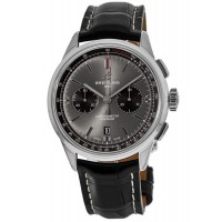 Replica Relógio Breitling Premier B01 cronógrafo 42 mostrador cinza pulseira de couro preto AB0118221B1P1