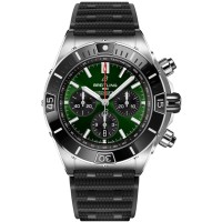 Réplica Breitling Super Chronomat B01 44 Relógio Masculino com Pulseira de Borracha com Mostrador Verde AB0136251L1S1