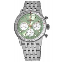 Cópia Breitling Navitimer B01 Cronógrafo 41 Relógio masculino de aço com mostrador verde AB0139211L1A1