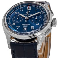 Réplica Breitling Premier B01 Cronógrafo 42 Relógio Masculino com Pulseira de Couro com Mostrador Azul AB0145171C1P2