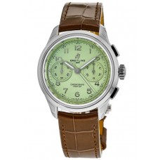 Cópia Breitling Premier Chronograph 40 Relógio masculino com pulseira de couro com mostrador verde AB0930D31L1P1
