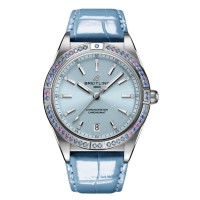 Falso Breitling Chronomat Automático 36 Mar do Sul Mostrador Azul Pulseira de Couro Relógio Feminino G10380611C1P1