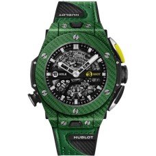 Cópia Hublot Big Bang Unico Black Skeleton Dial Relógio masculino com pulseira de couro verde H416.YG.5220.VR
